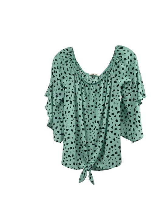 Vine & Love Tops - Vine & Love Womens Ruffle Sleeve Blouse Tie Hem Green/Black Size Large